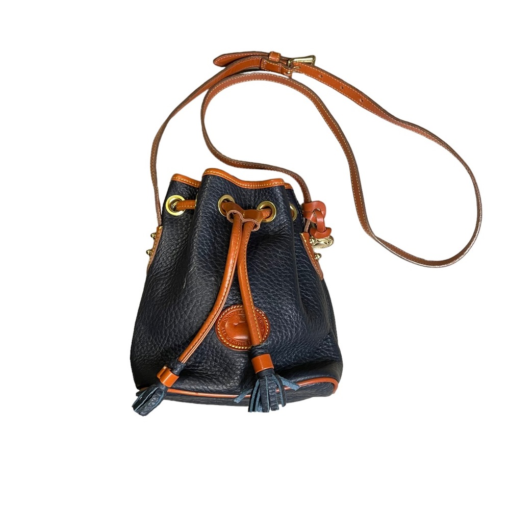 Vintage Dooney & Bourke Mini Bucket Drawstring Crossbody Bag Pebble Navy Blue